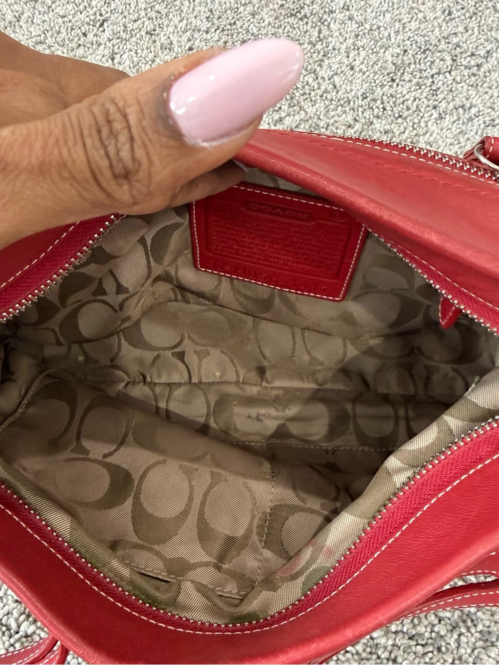 Vintage Coach Red GenuineLeather Y2K Silver Hardware Zip Close Shoulder Bag 1417 - Picture 8 of 15